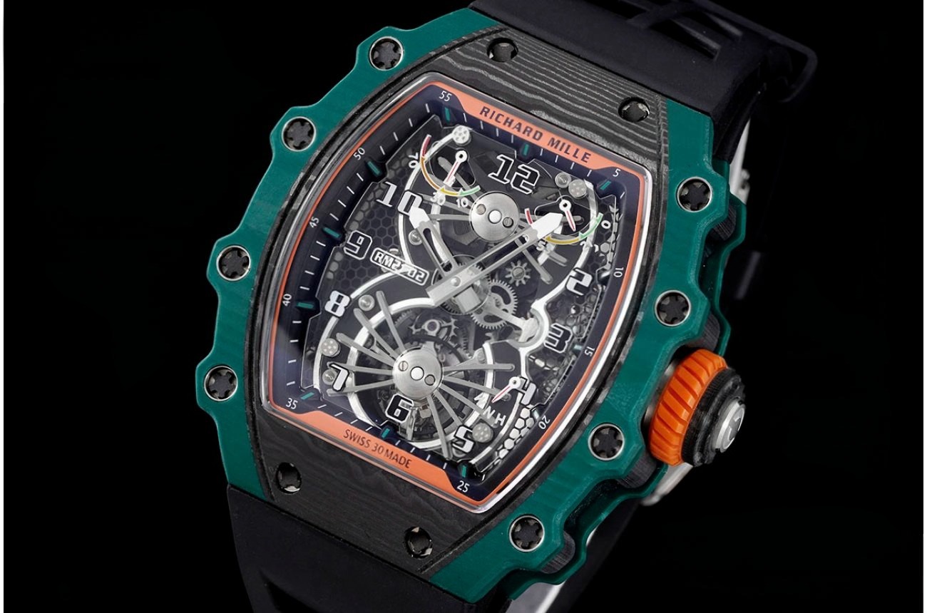 RM21-02 Green Carbon Case On Black Rubber Strap RMF Tourbillon