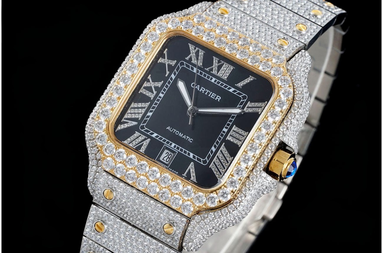 Santos 100 Mens XL 40mm YG SS/SS Black Dial AMG MY9015