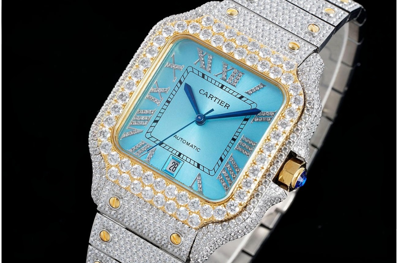 Santos 100 Mens XL 40mm YG SS/SS Ice Blue Dial AMG MY9015