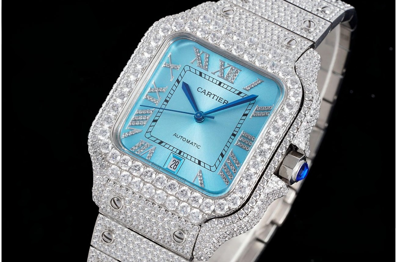 Santos 100 Mens XL 40mm SS/SS Ice Blue Dial AMG MY9015