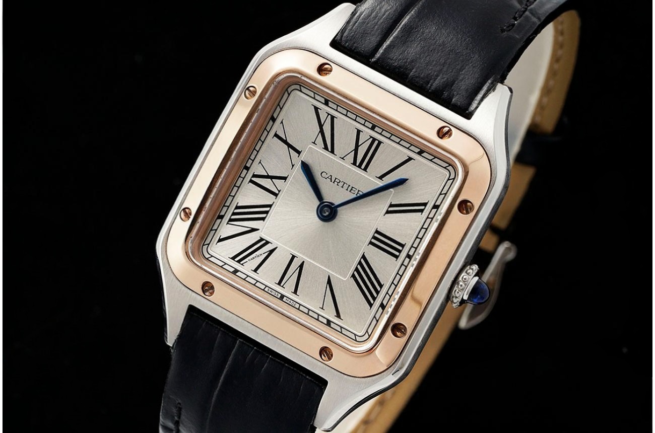 Santos Dumont Blk RG/LE Silver Dial AF Quartz