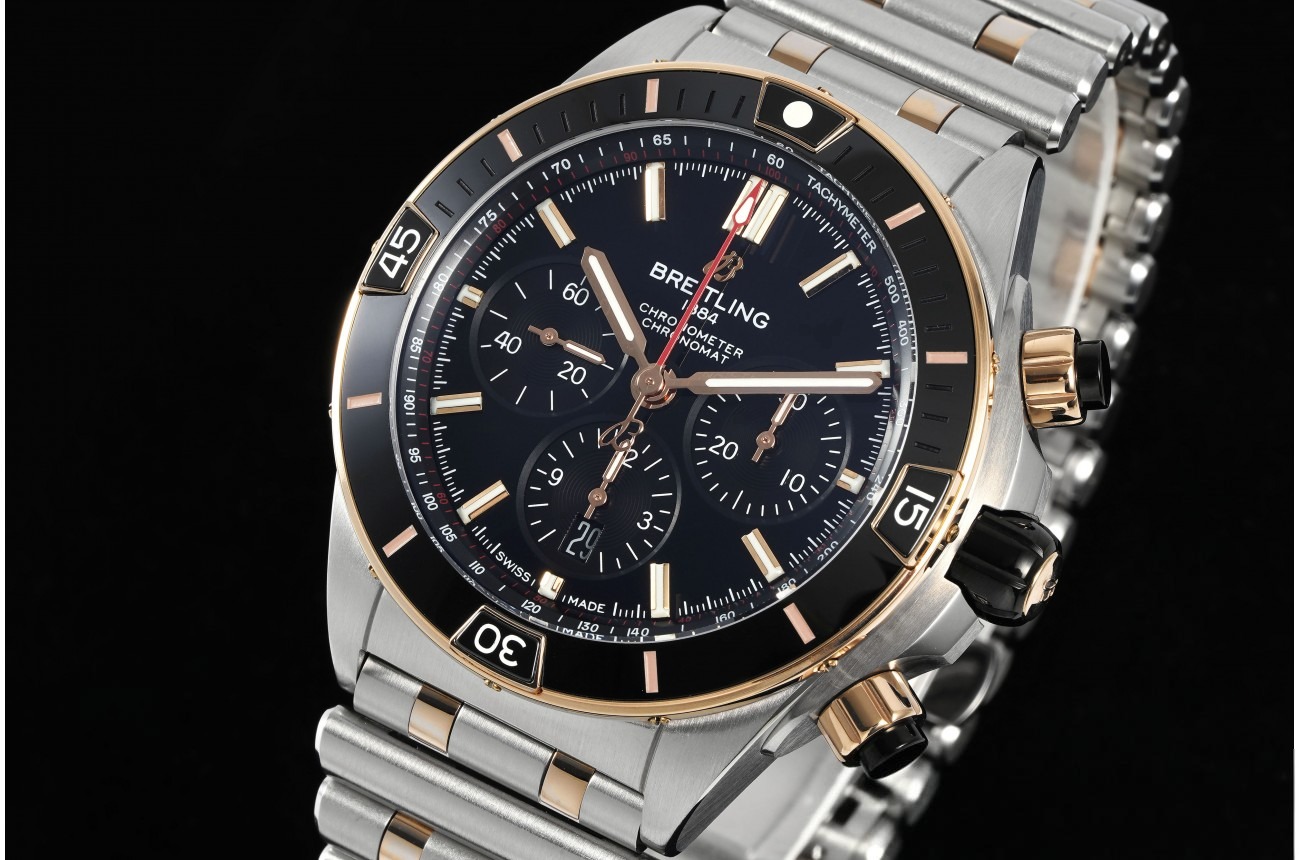 Chronomat B01 44MM SS/RG Black/Stk BLF A7750