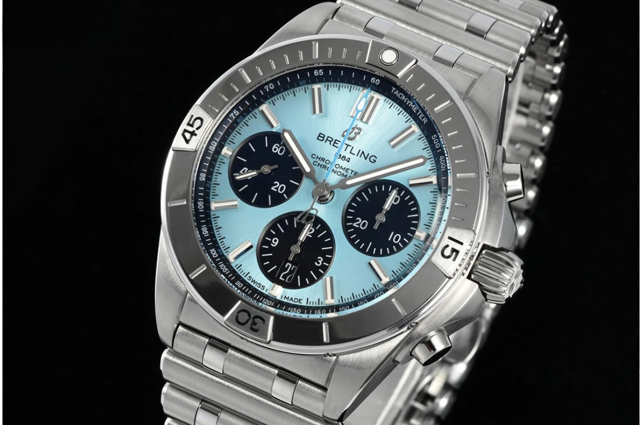 Super Chronomat B01 44MM Grey Bezel SS/SS Ice Blue/Stk Dial BLF A7750