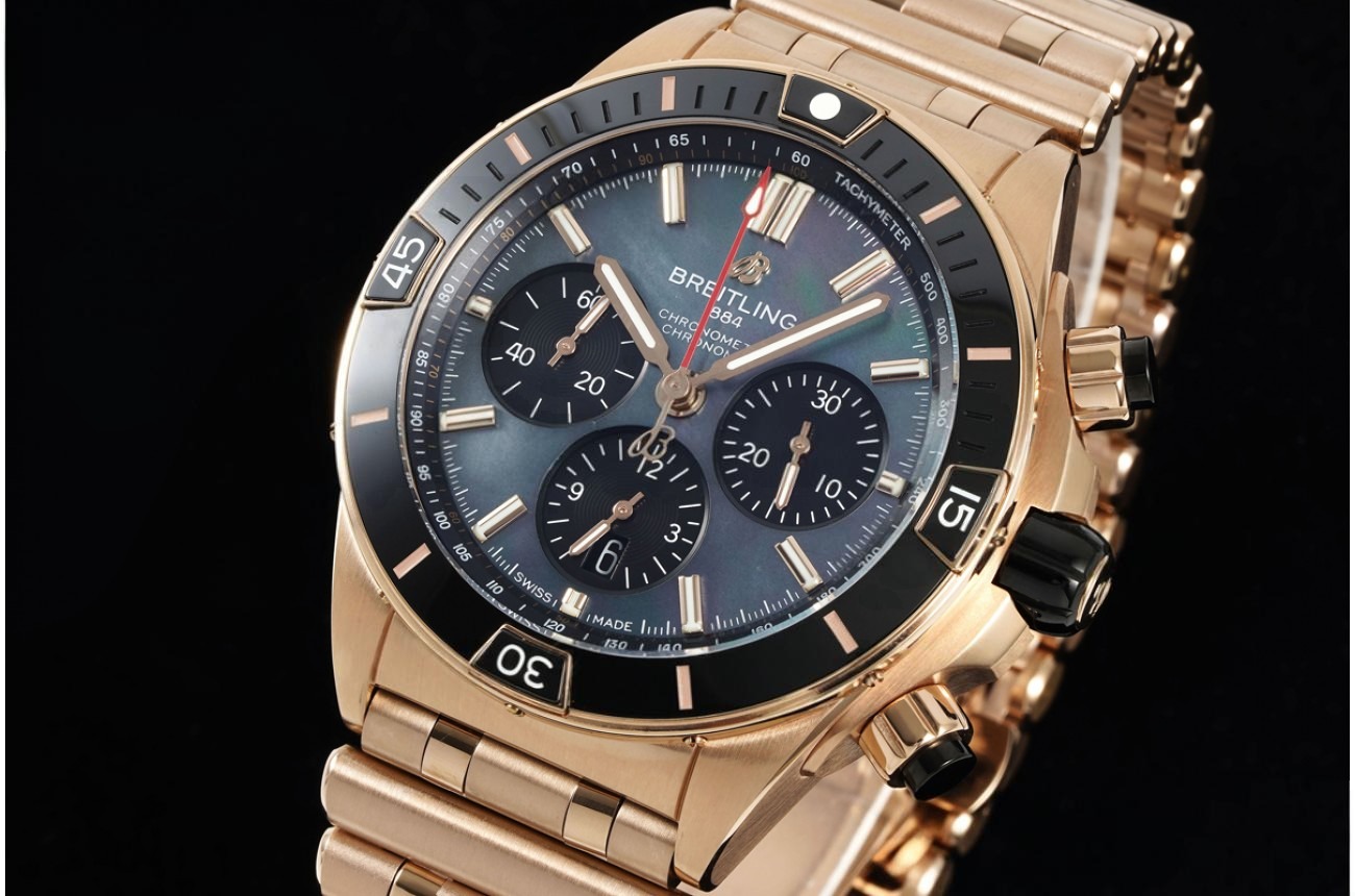 Super Chronomat B01 44MM Black Bezel RG/RG Iridescent Blue/Stk Dial BLF A7750