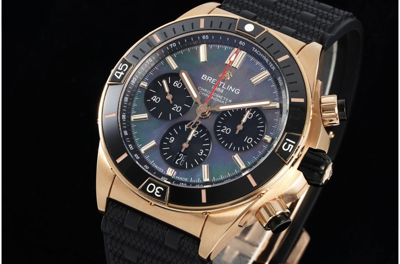 Super Chronomat B01 44MM Black Bezel RG/RU Iridescent Blue/Stk Dial BLF A7750