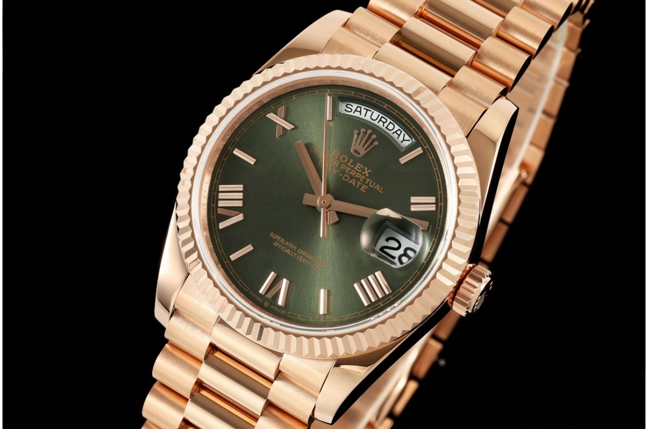 DayDate 128236 36mm RG/RG Green/Rmn QF V2 A2836(Weighted Approx.155g)