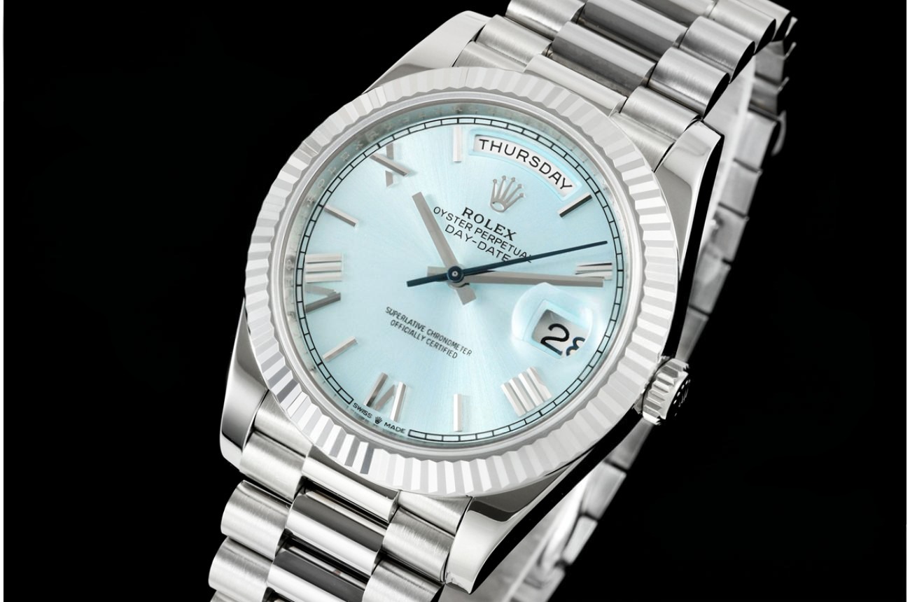 DayDate 228236 40mm SS/SS Ice Blue/Rmn RGF VR3255 (Weighted Approx.210g )