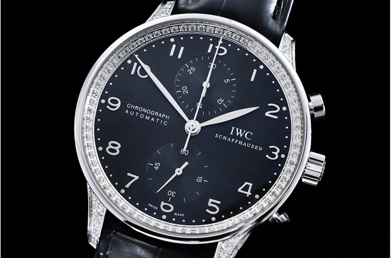 IWC - Portuguese Chrono Diam SS/LE Blk/Blk ZF A79350 Mod