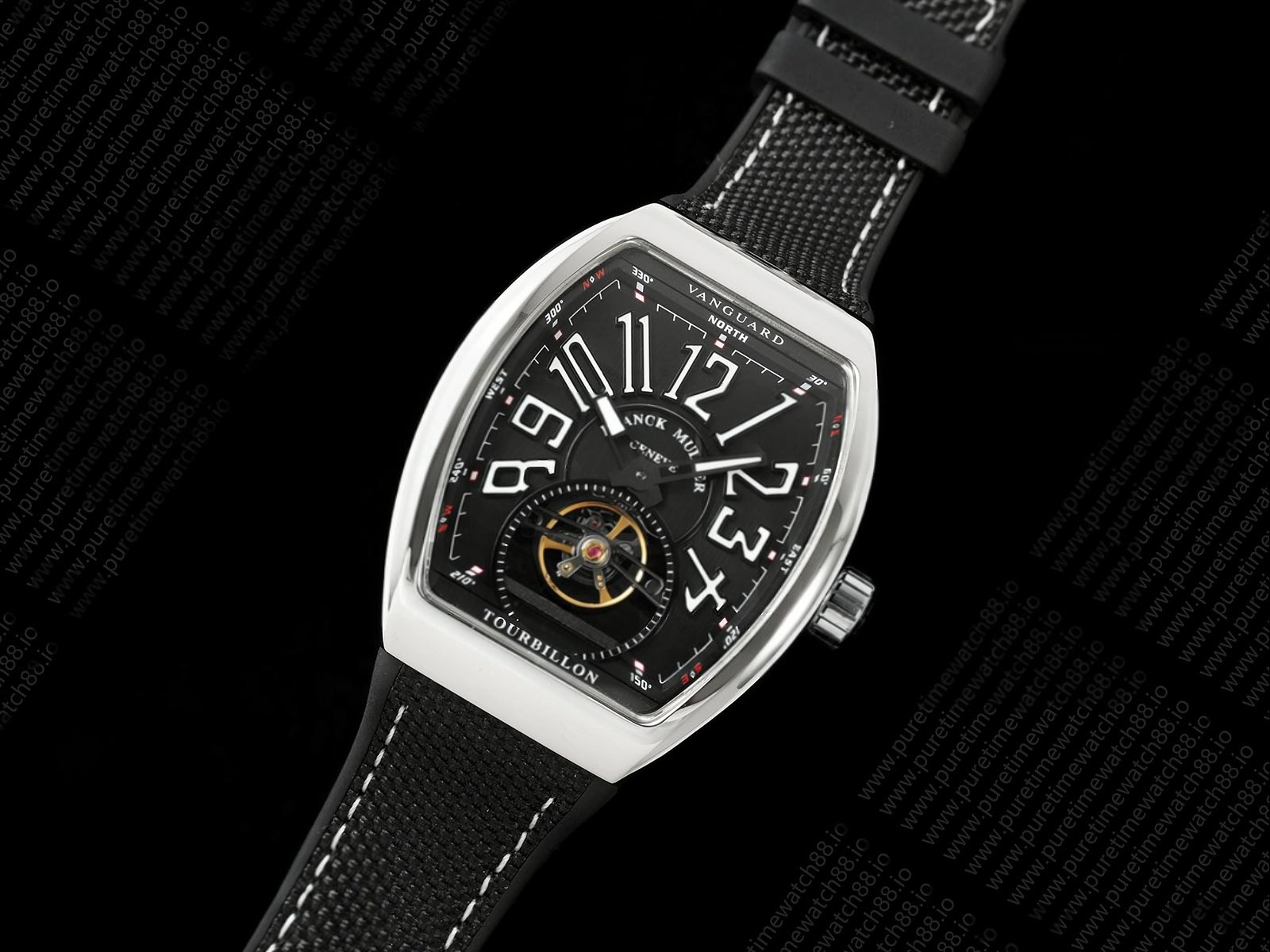Vanguard Fake Tourbillon SS ABF Best Edition Black Dial on Black Nylon Strap A23J