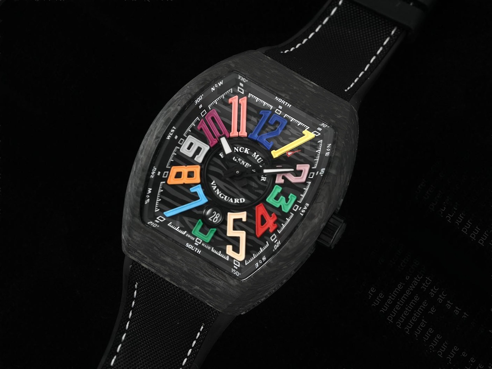 Vanguard V45 Carbon ABF Best Edition Black Dial Colors Markers on Black Nylon Strap White Stitching A2824