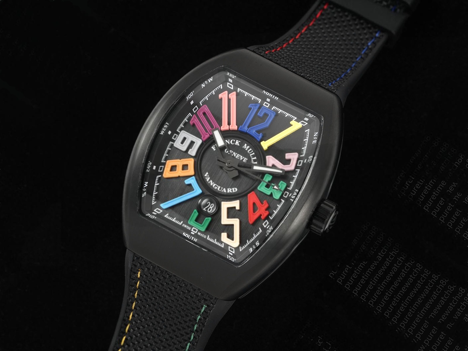 Vanguard V45 PVD ABF Best Edition Black Dial Colors Markers on Black Nylon Strap A2824