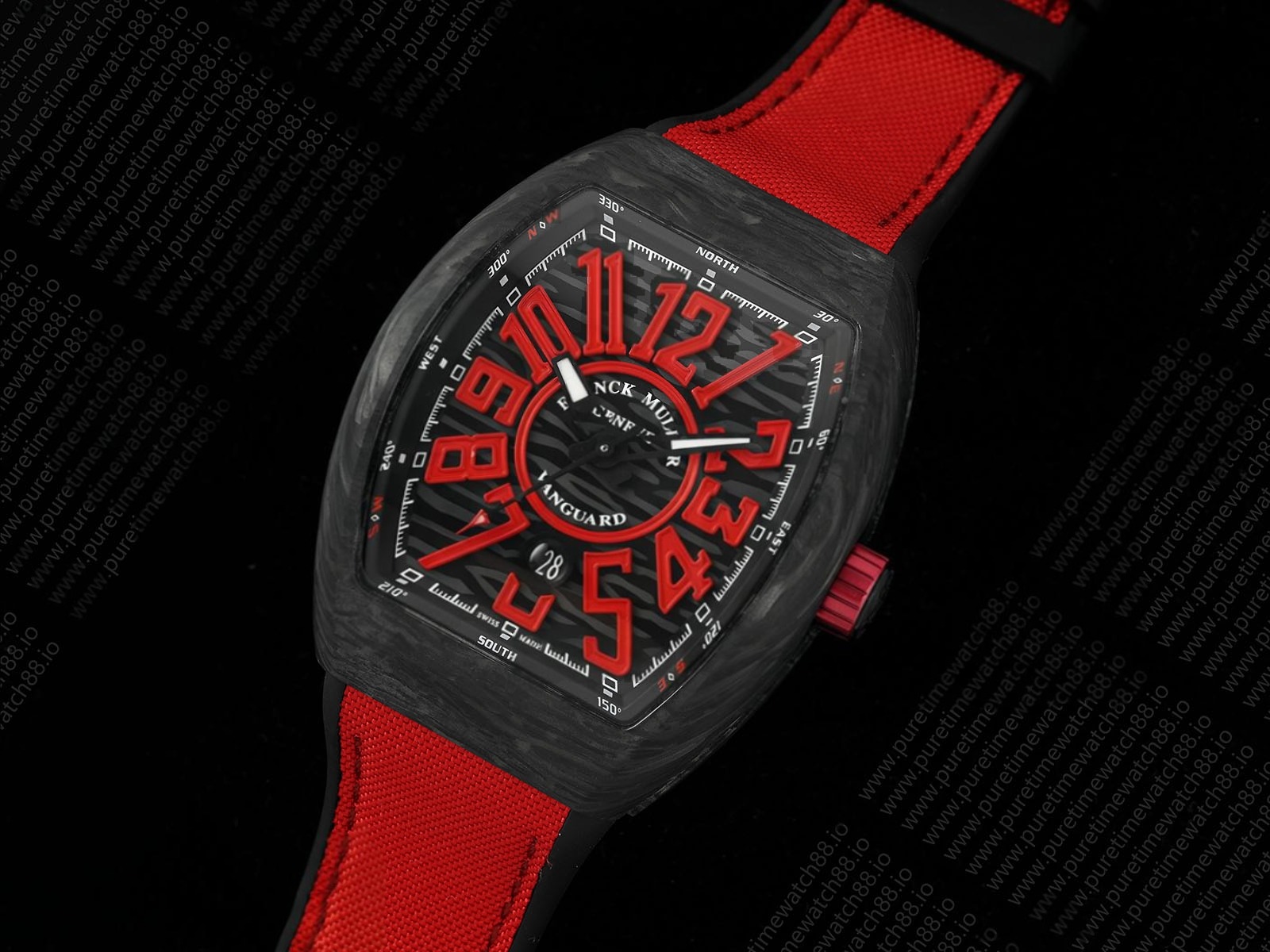 Vanguard V45 Carbon ABF Best Edition Black Dial Red Markers on Red Gummy Strap A2824