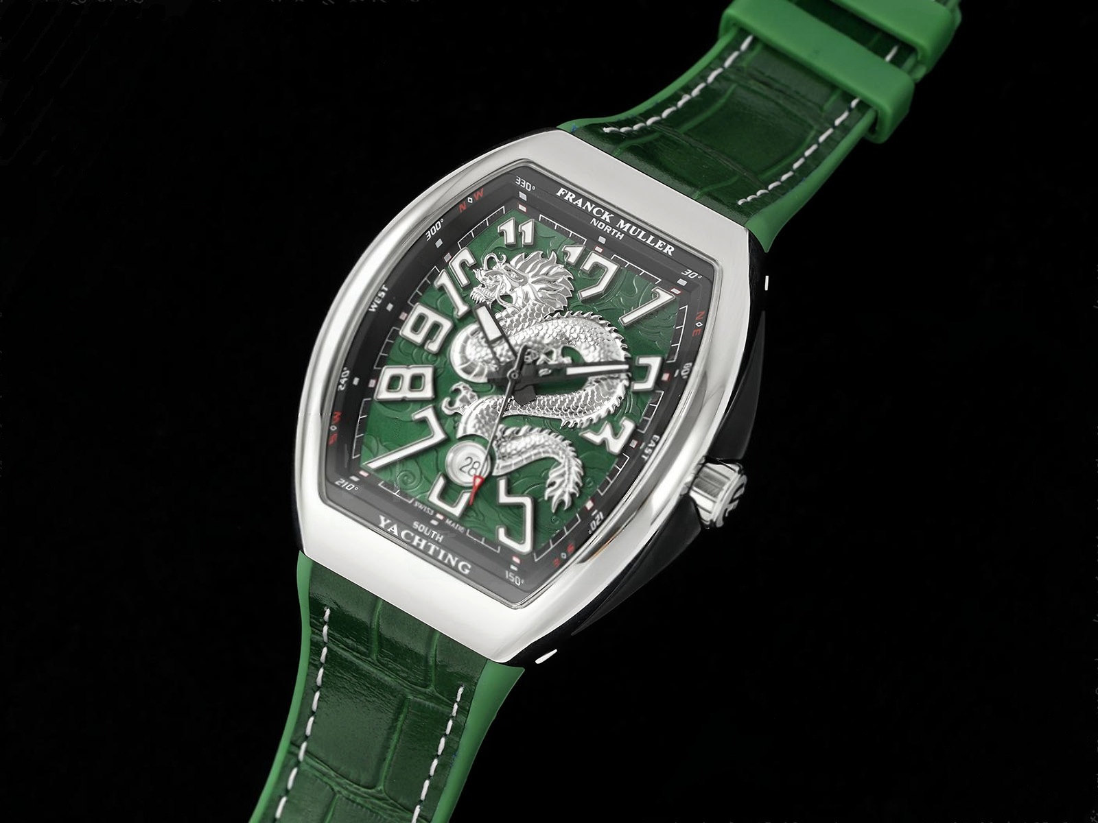Vanguard V45 SS ABF Best Edition Silver Dragon Dial on Green Gummy Strap A2824