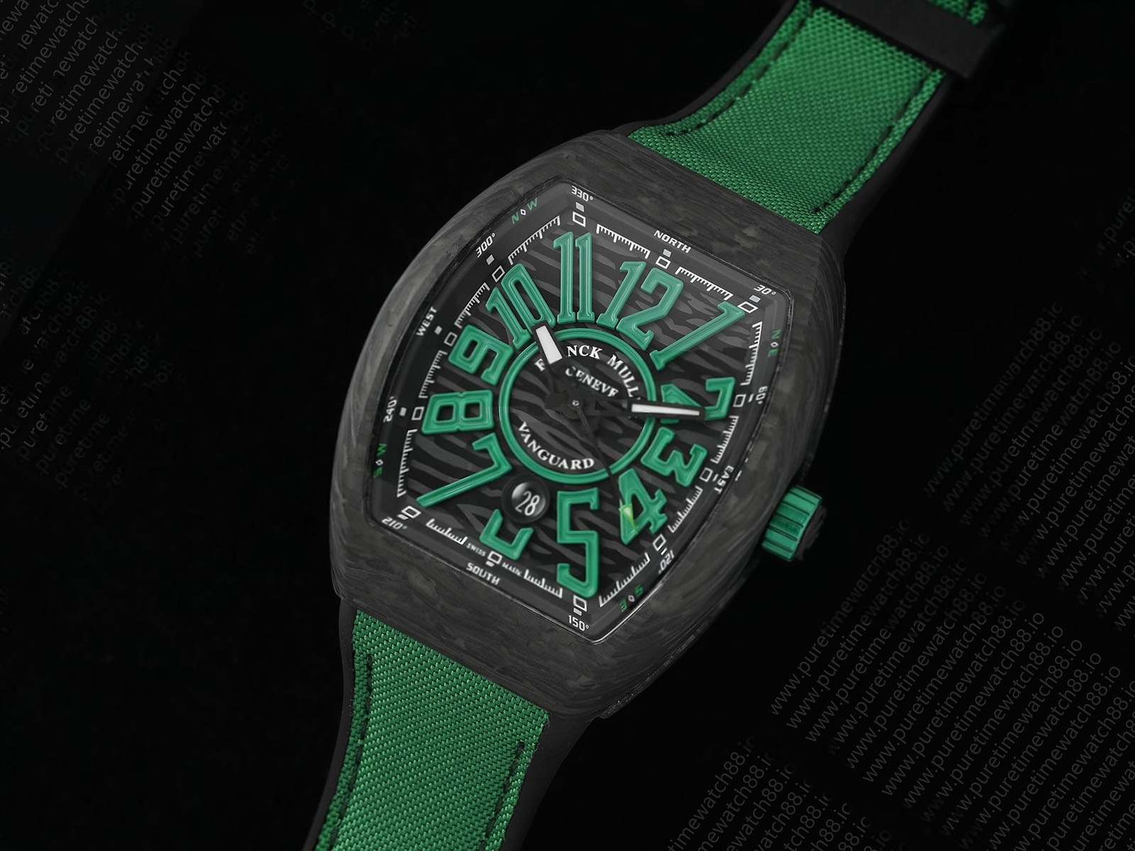 Vanguard V45 Carbon ABF Best Edition Black Dial Green Markers on Green Gummy Strap A2824