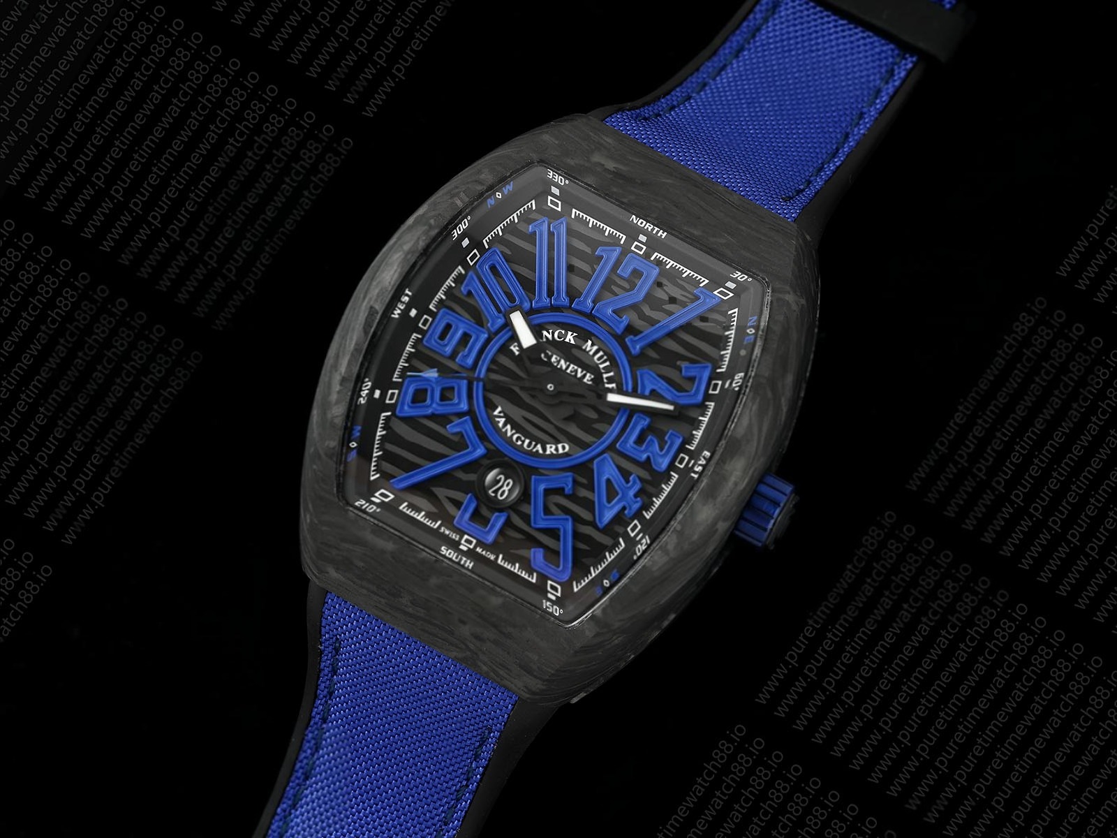 Vanguard V45 Carbon ABF Best Edition Black Dial Blue Markers on Blue Gummy Strap A2824