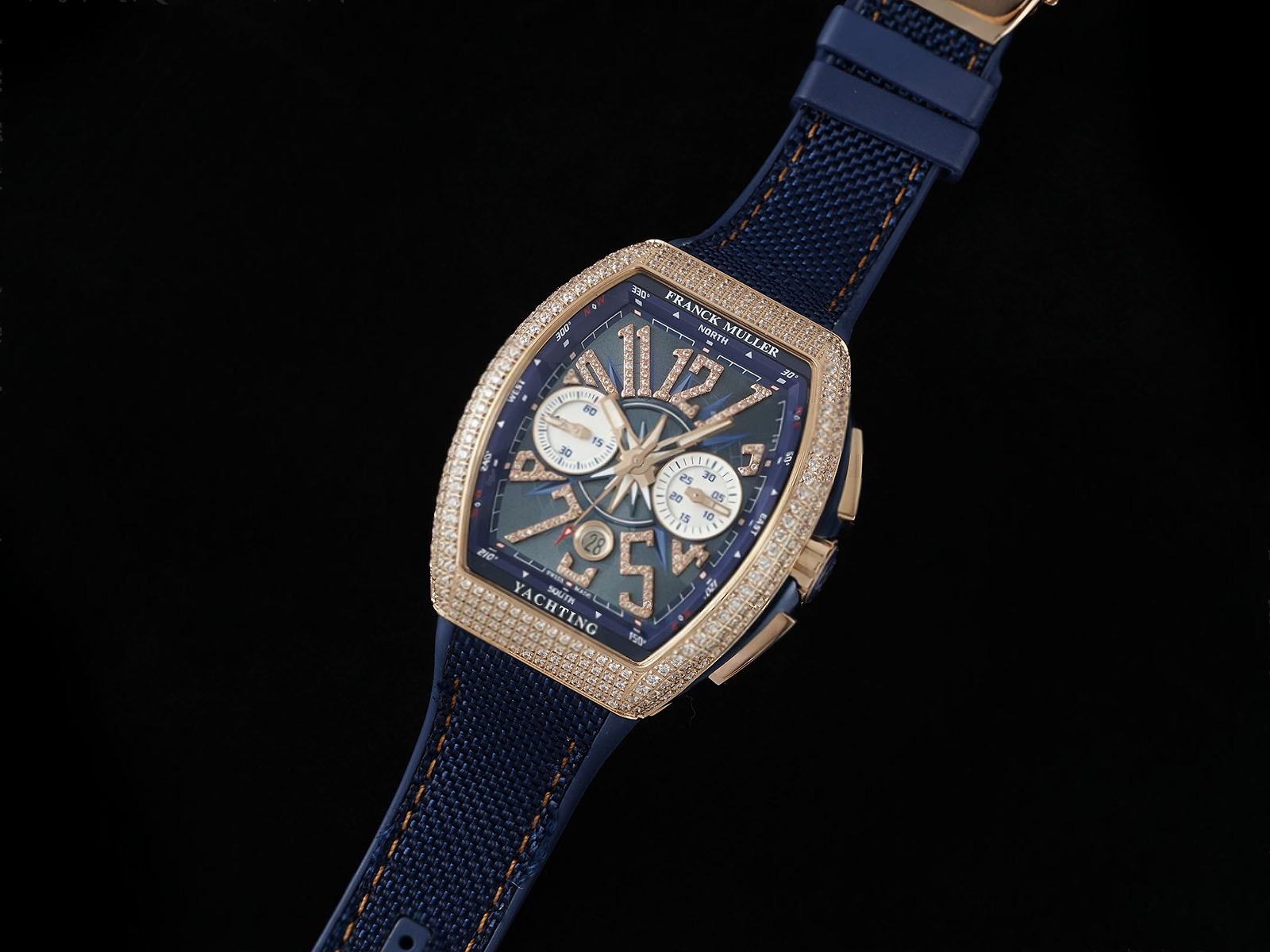 Vanguard Chrono RG Diamonds ABF 1:1 Best Edition Blue Dial on Blue Nylon Strap A7750