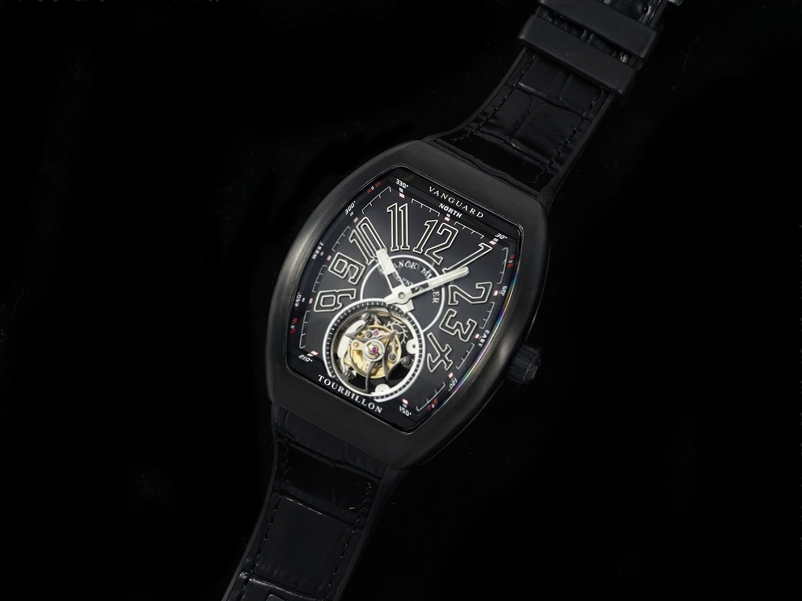 Vanguard Tourbillon PVD ABF Best Edition Gray Dial Black Marker on Black Leather Strap