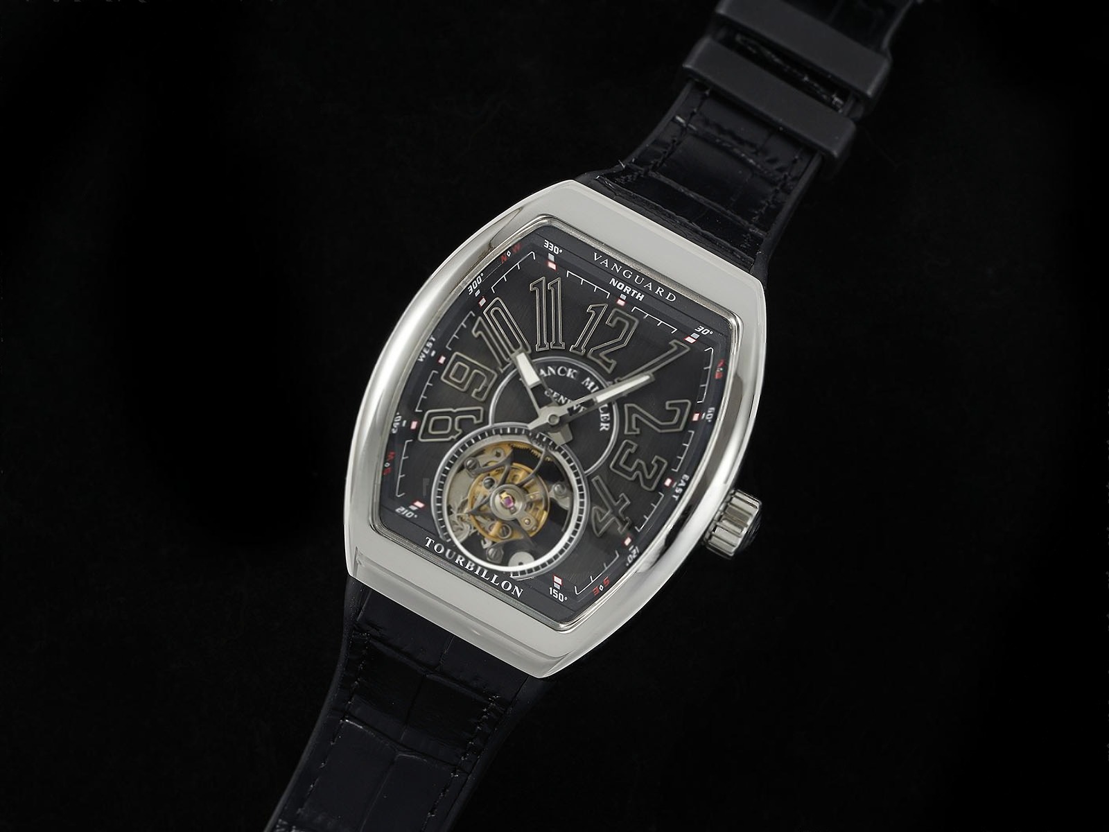 Vanguard Tourbillon SS ABF Best Edition Gray Dial Black Marker on Black Leather Strap