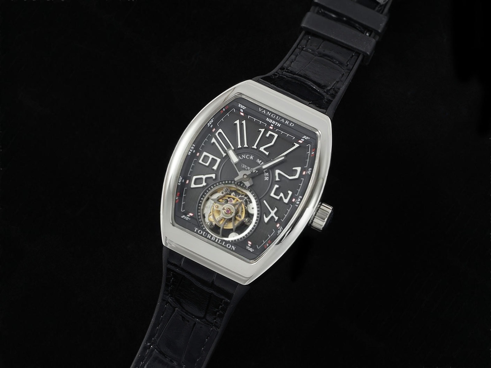 Vanguard Tourbillon SS ABF Best Edition Gray Dial White Marker on Black Leather Strap