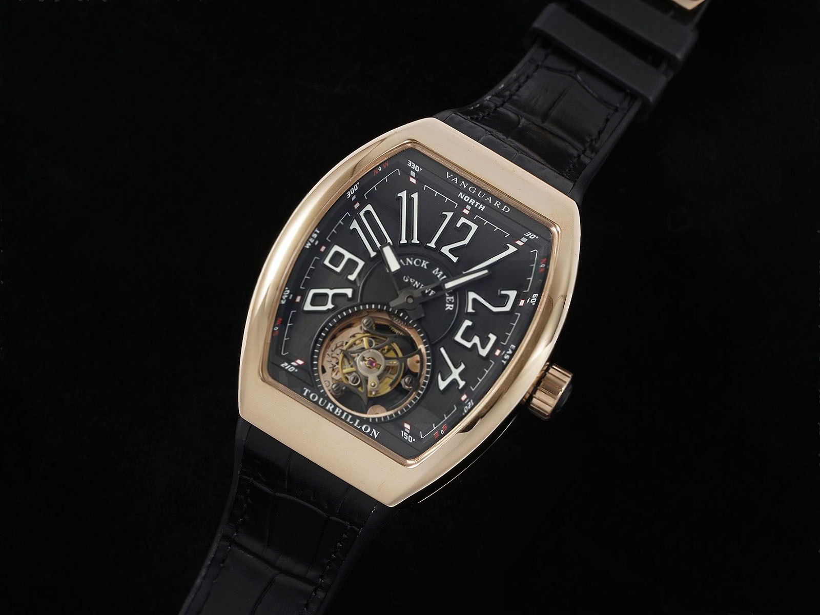Vanguard Tourbillon RG ABF Best Edition Gray Dial White Marker on Black Leather Strap