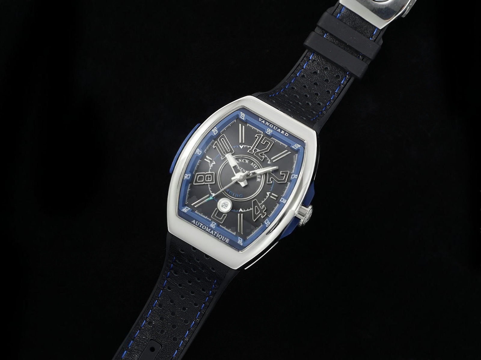 Vanguard V45 SS ABF Best Edition Black Dial Blue Inner Bezel on Black Leather Strap A2824