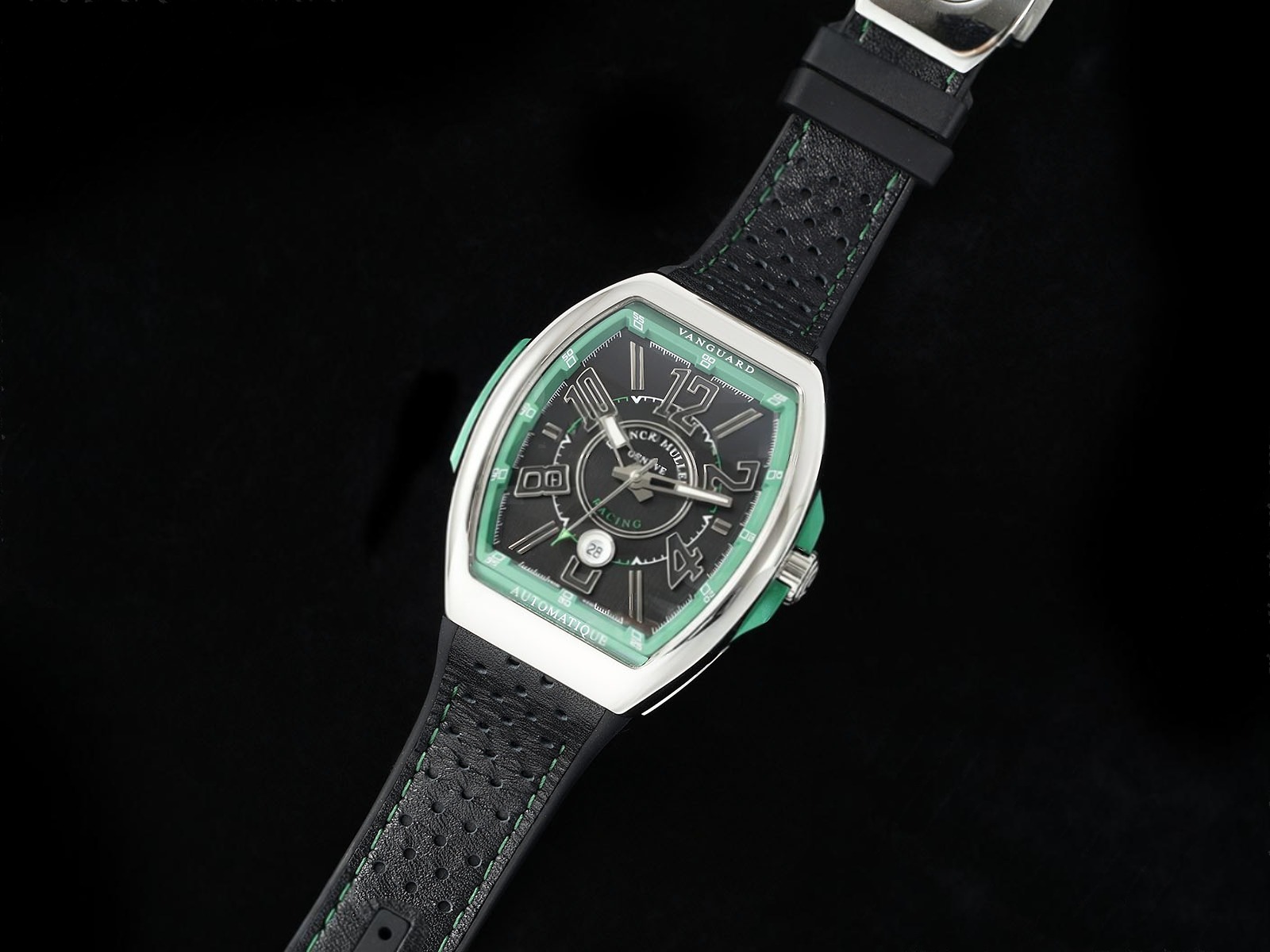 Vanguard V45 SS ABF Best Edition Black Dial Green Inner Bezel on Black Leather Strap A2824