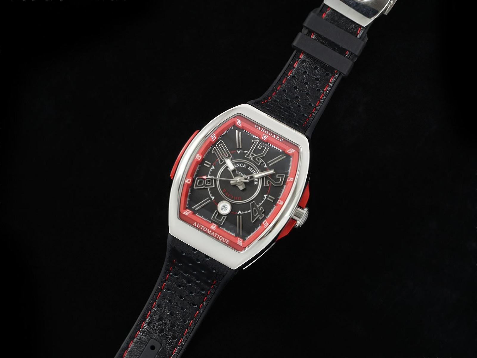 Vanguard V45 SS ABF Best Edition Black Dial Red Inner Bezel on Black Leather Strap A2824