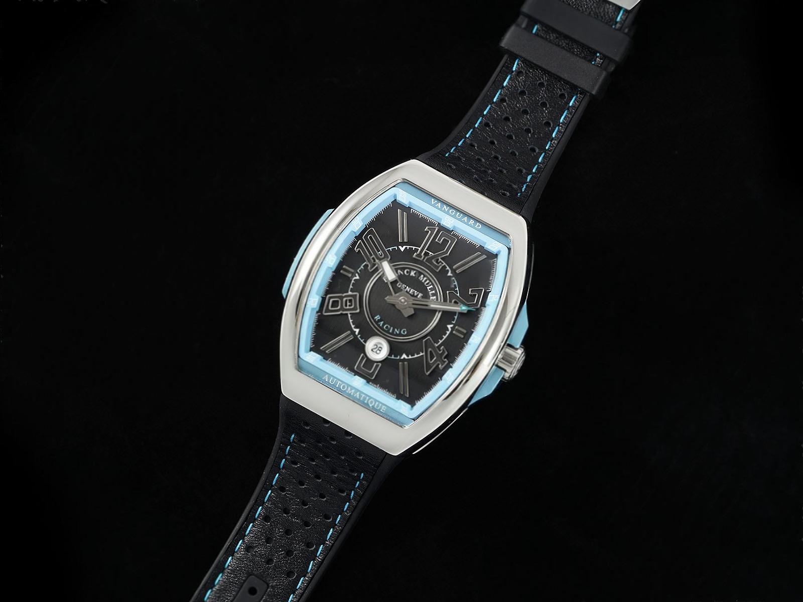 Vanguard V45 SS ABF Best Edition Black Dial Tiffany Blue Inner Bezel on Black Leather Strap A2824
