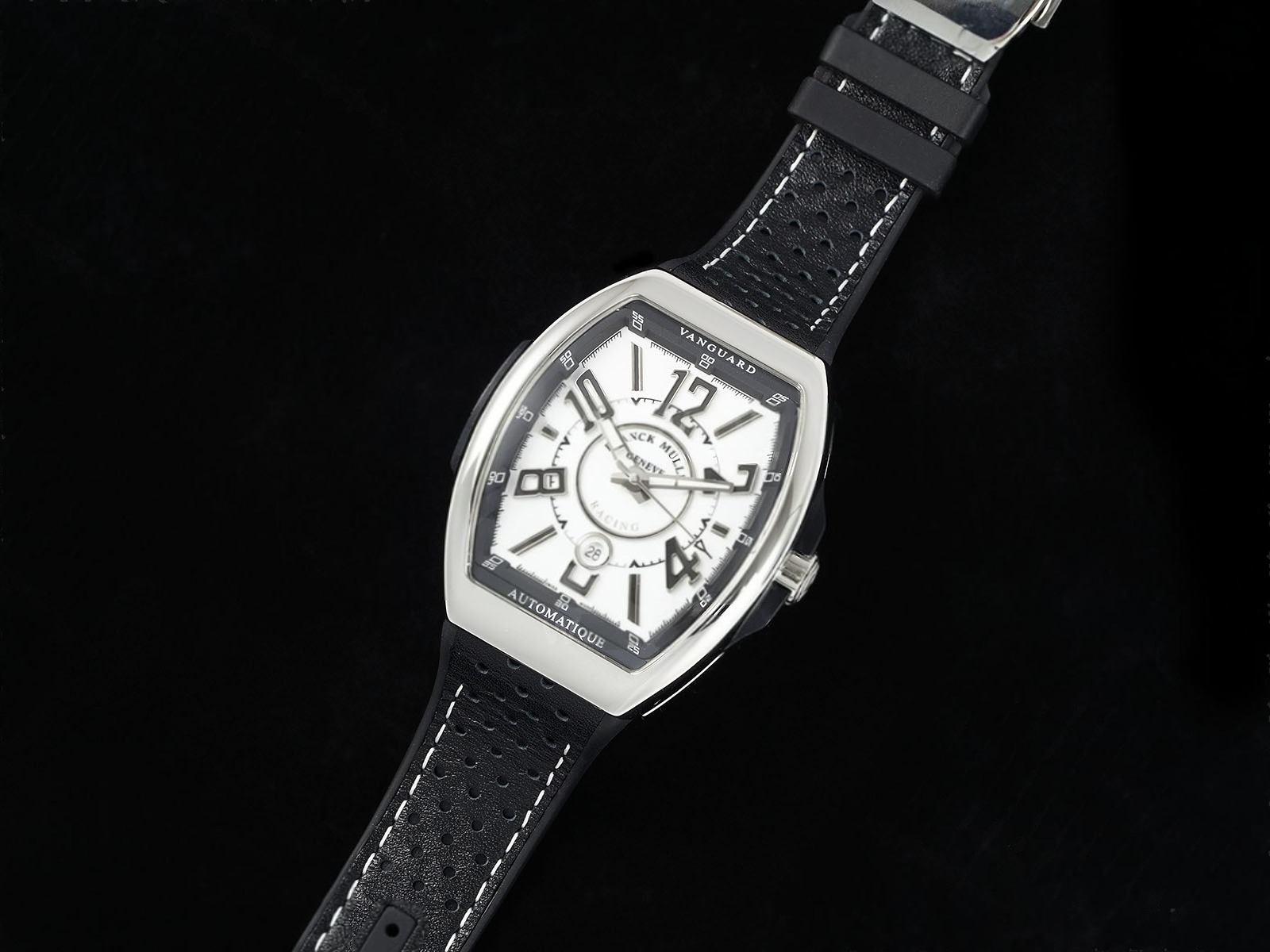 Vanguard V45 SS ABF Best Edition White Dial Black Roman on Black Leather Strap A2824