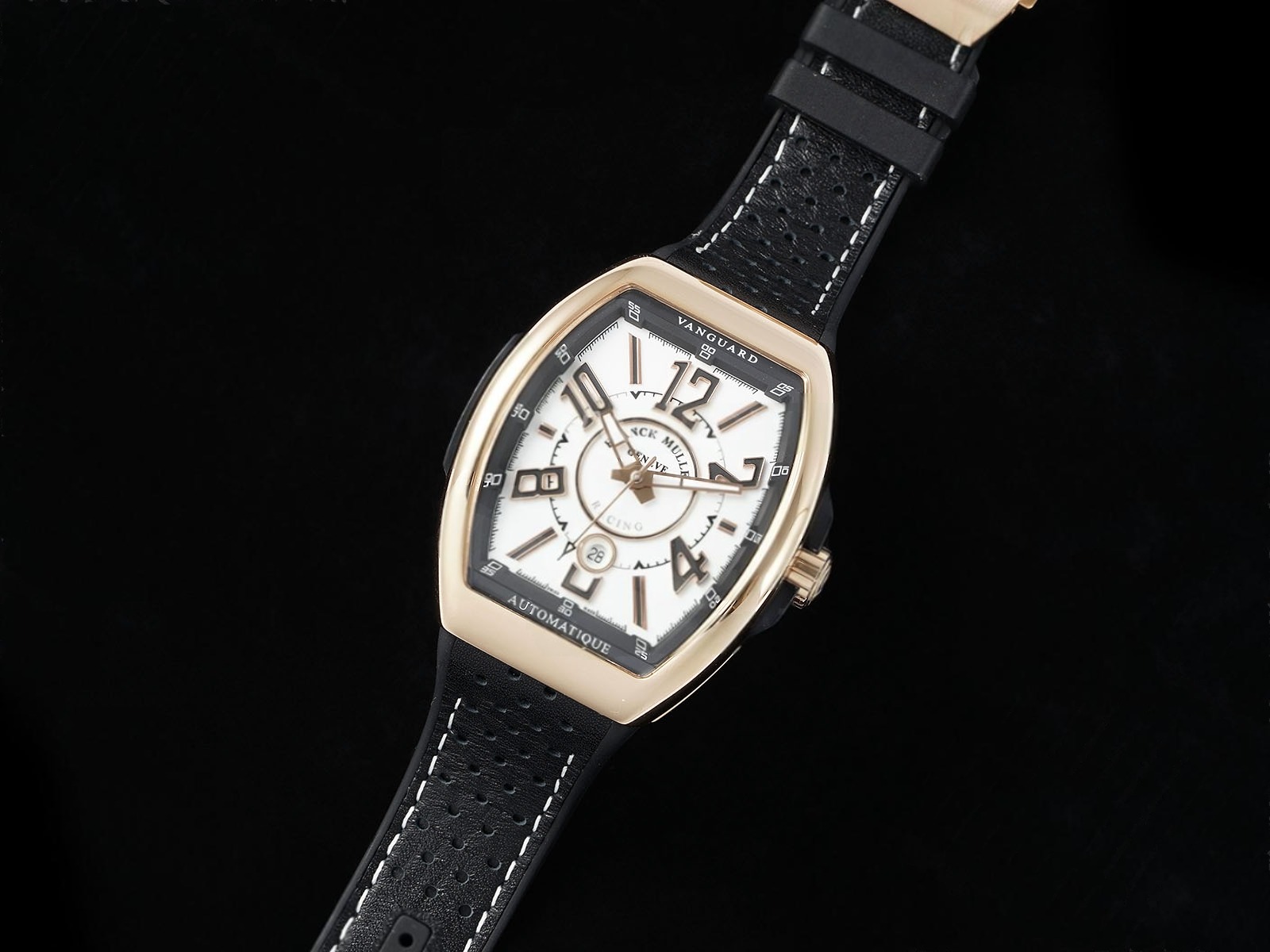 Vanguard V45 RG ABF Best Edition White Dial Black Roman on Black Leather Strap A2824