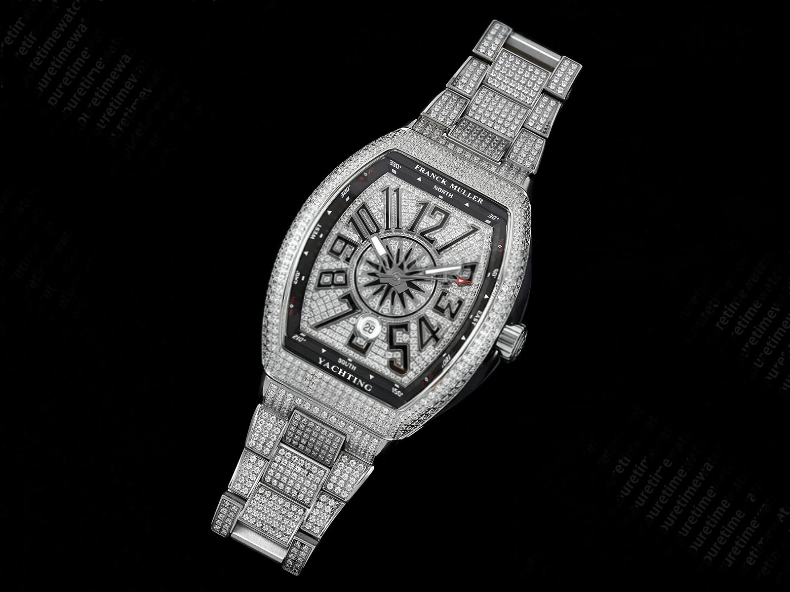 Vanguard SS Black Full Diamonds ABF Best Edition Diamonds Blue Dial on Diamonds Bracelet A2824