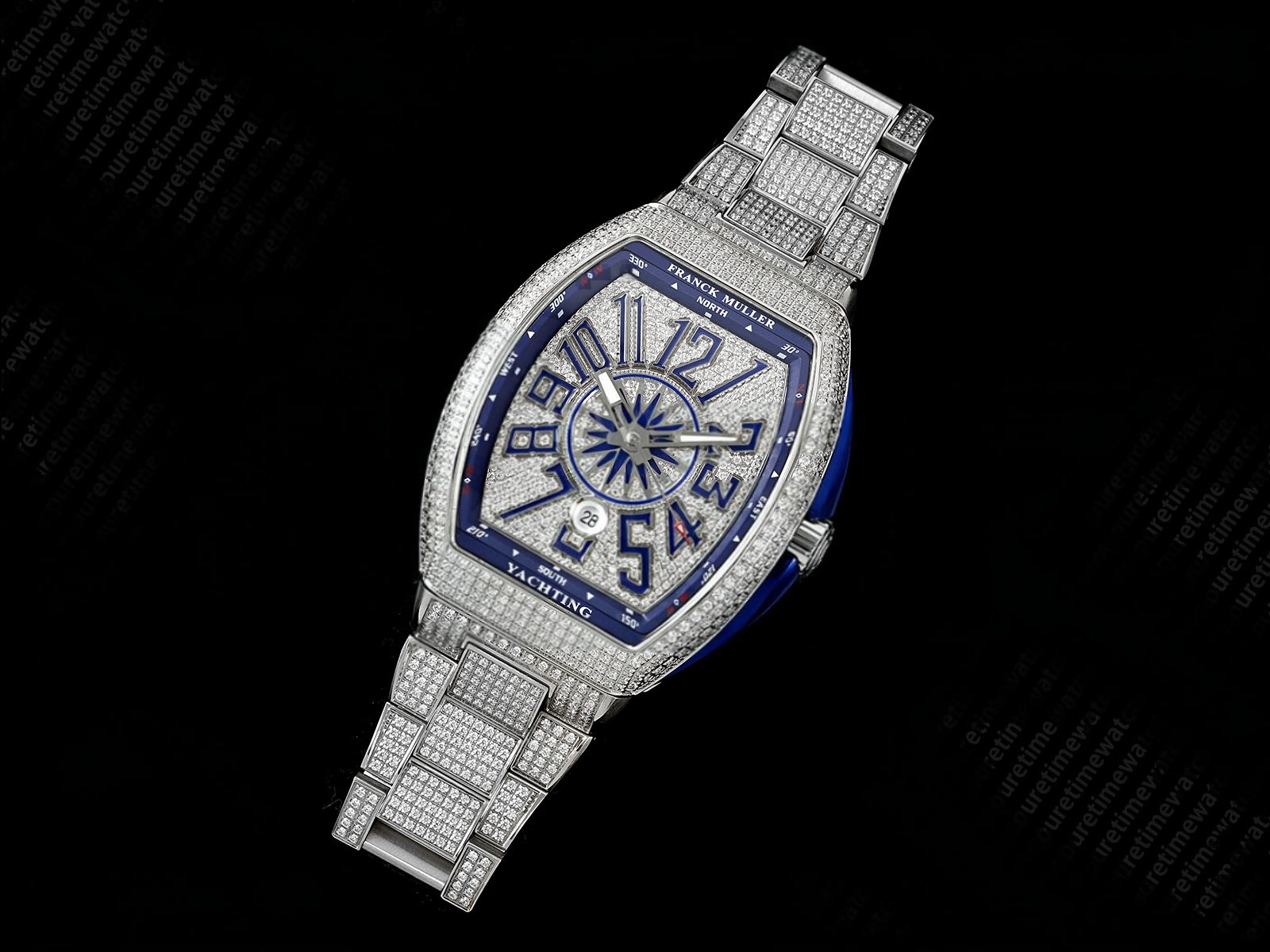 Vanguard SS Blue Full Diamonds ABF Best Edition Diamonds Blue Dial on Diamonds Bracelet A2824