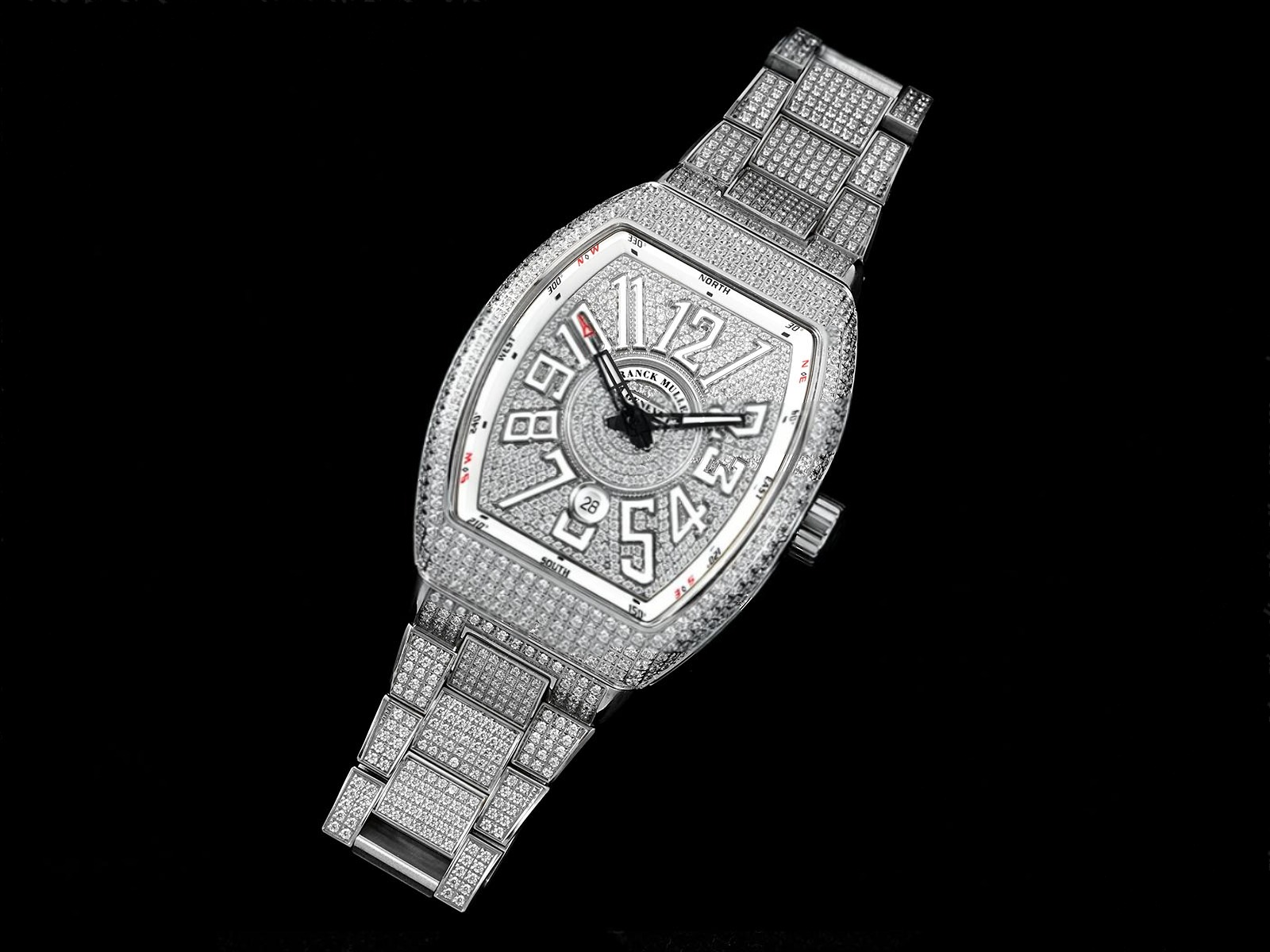 Vanguard SS Full Diamonds ABF Best Edition Diamonds White Dial on Diamonds Bracelet A2824