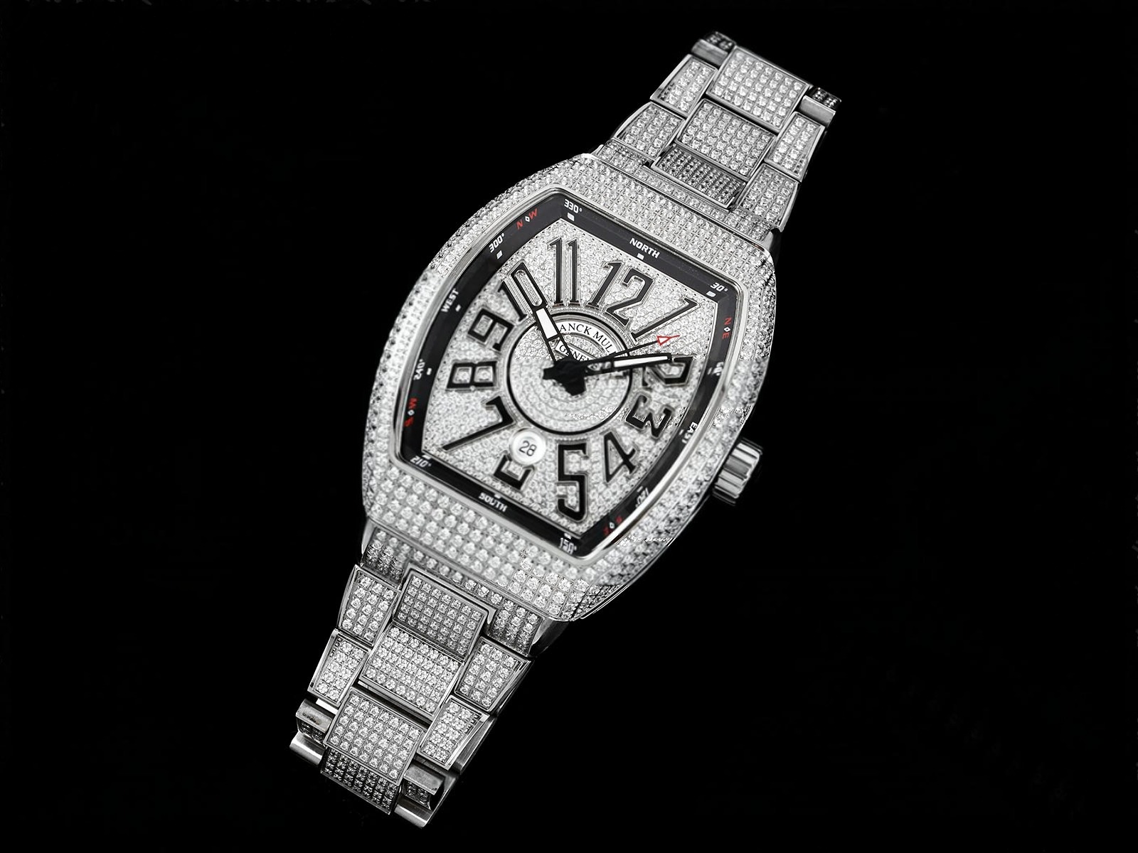 Vanguard SS Full Diamonds ABF Best Edition Diamonds Black Dial on Diamonds Bracelet A2824