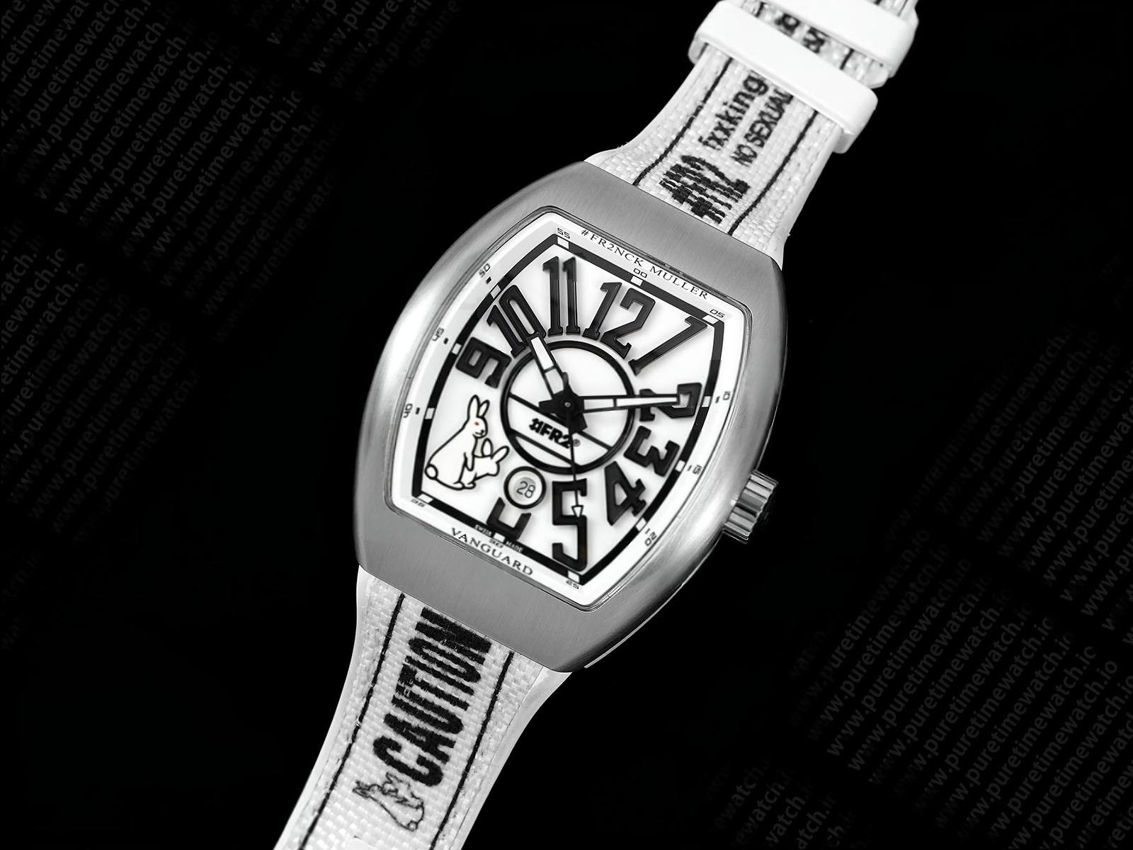 #FR2NCK Muller Vanguard Brushed SS ABF Best Edition White Dial on White Rubber Strap A2824