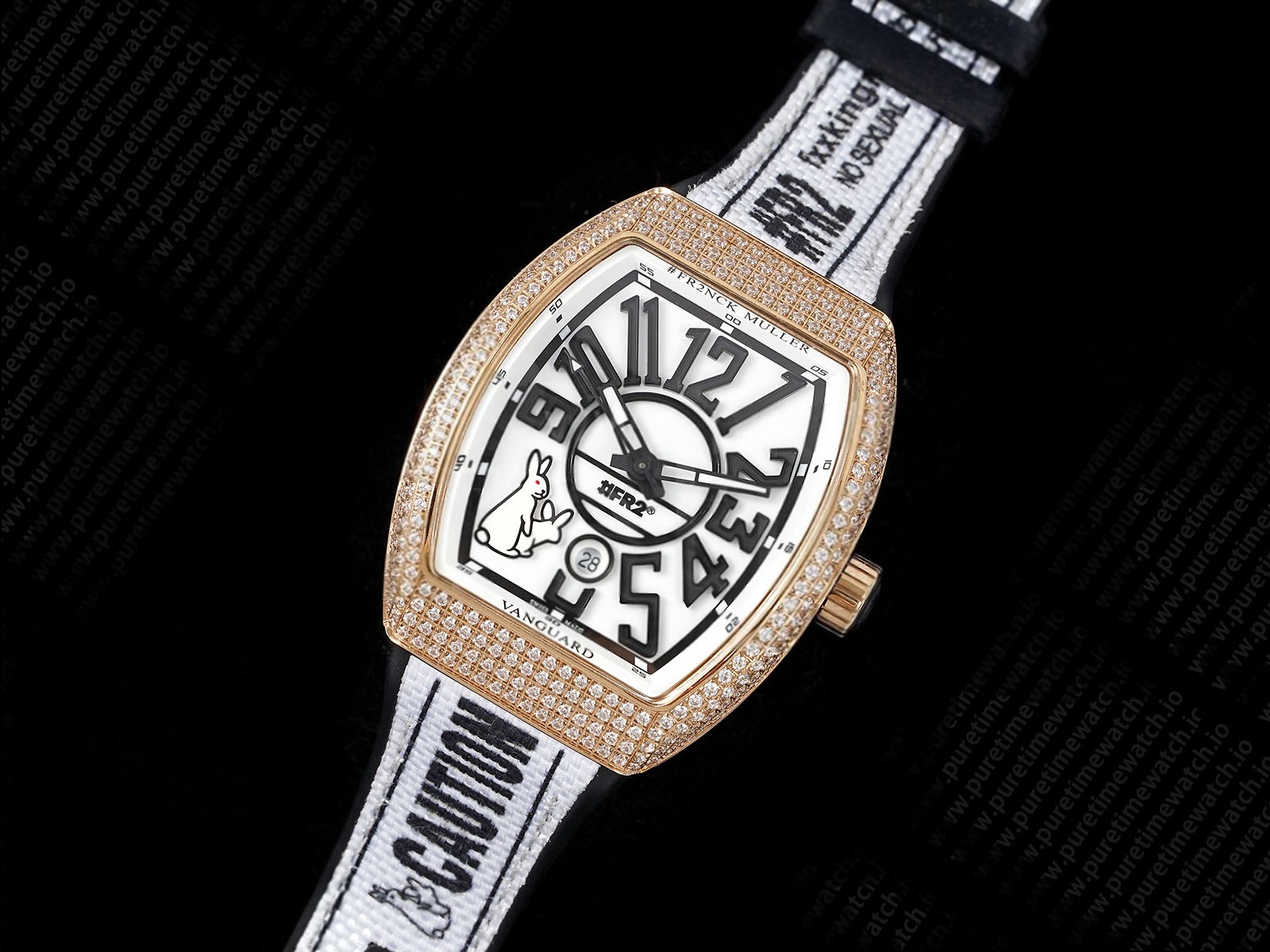 #FR2NCK Muller Vanguard RG Full Diamonds ABF Best Edition White Dial on White Rubber Strap A2824