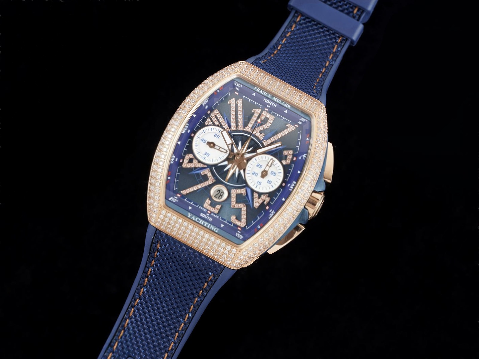 Vanguard Chrono RG ABF 1:1 Best Edition Diamonds Bezel Blue Textured Dial on Blue Nylon Strap A7750