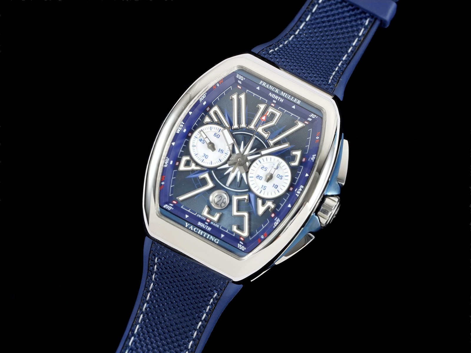 Vanguard Chrono SS ABF 1:1 Best Edition Blue Textured Dial on Blue Nylon Strap A7750