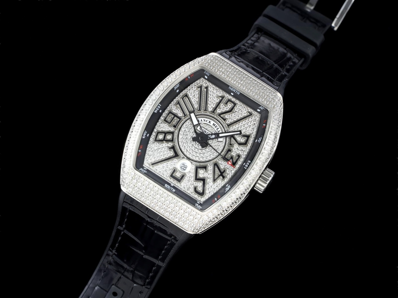 Vanguard V45 SS ABF Best Edition Full Diamonds Dial on Black Leather Strap A2824