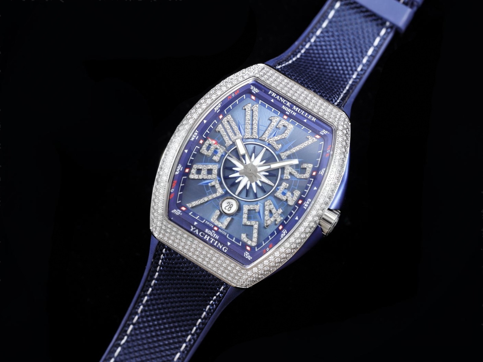 Vanguard V45 SS Full Diamonds ZF Best Edition Blue Textured Dial on Blue Rubber Strap MIYOTA 9015