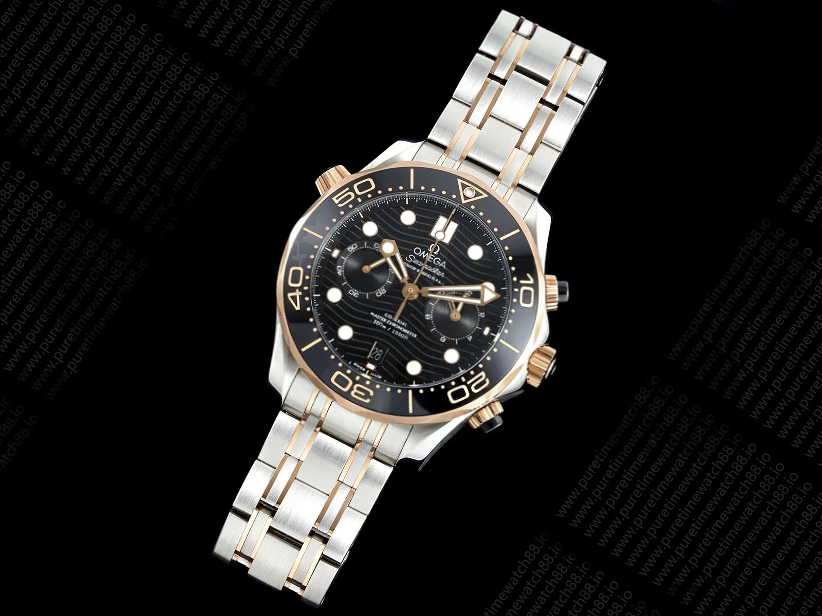 Seamaster 300m Chrono SS/RG OMF 1:1 Best Edition Black Dial on SS/RG Bracelet A9900