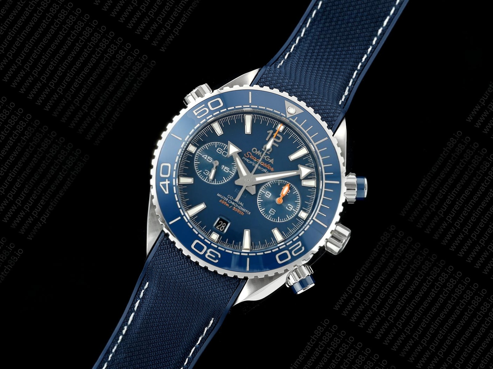 Planet Ocean 600M Chrono SS SCF 1:1 Best Edition Blue Dial on Blue Rubber Strap A9900