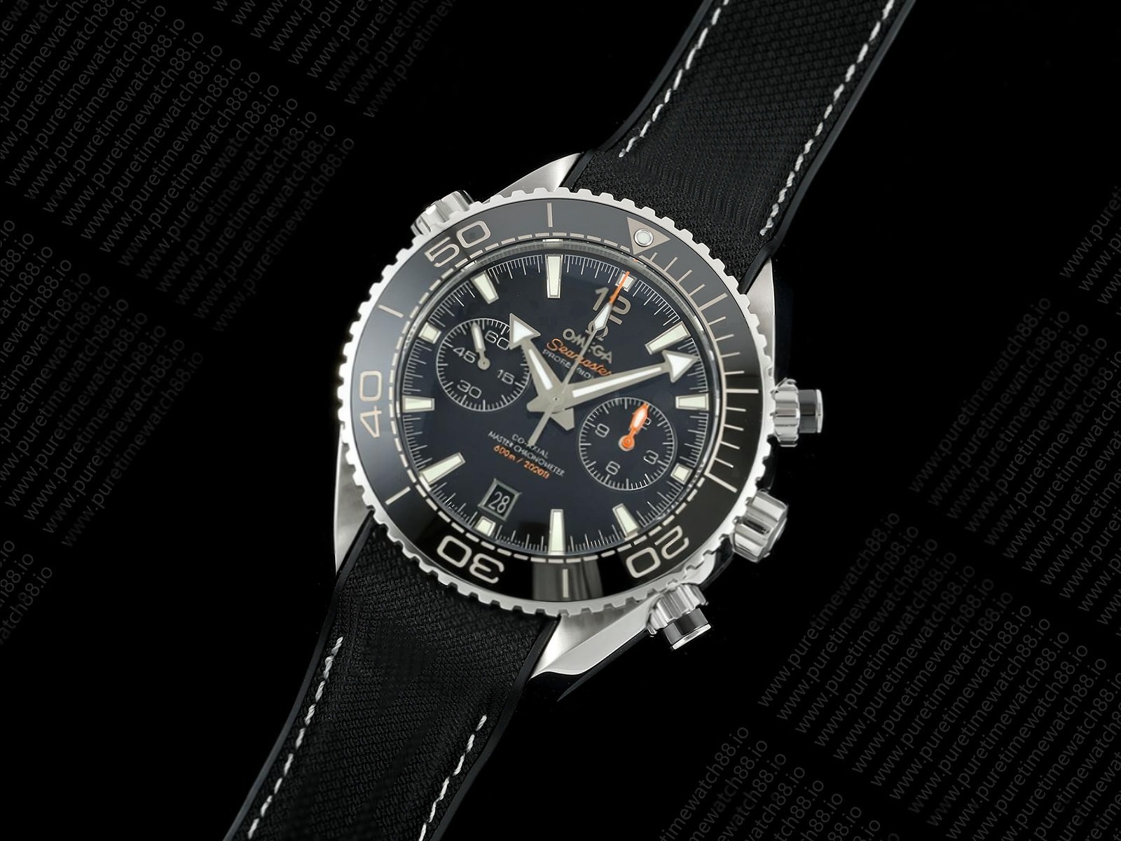 Planet Ocean 600M Chrono SS SCF 1:1 Best Edition Black Dial on Black Rubber Strap A9900
