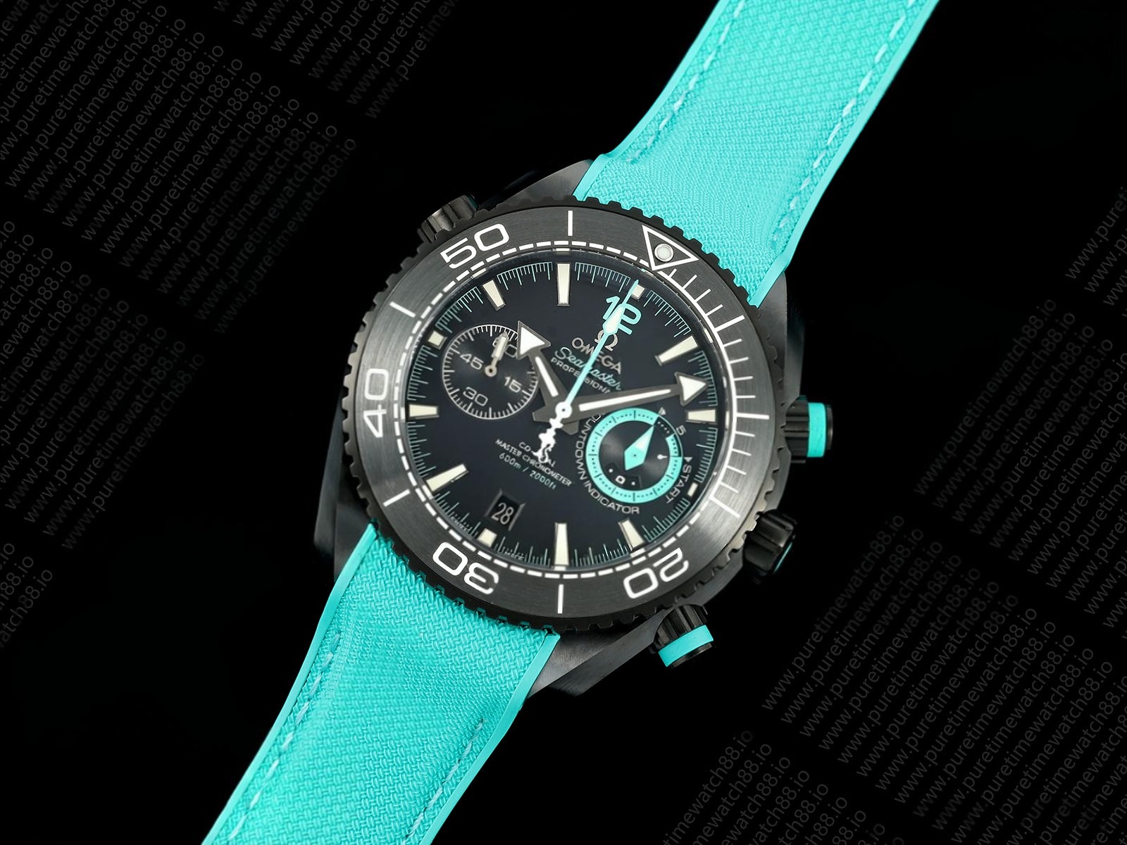Planet Ocean 600M Chrono ETNZ Black Ceramic SCF 1:1 Best Edition Black Dial on Blue Rubber Strap A9900