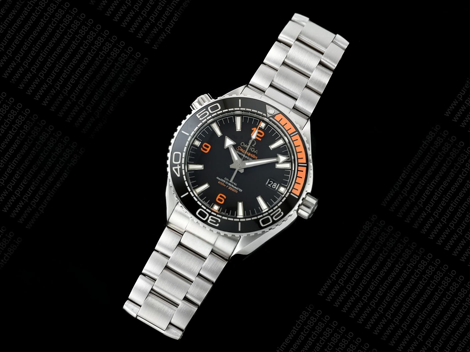 Planet Ocean 600M 43.5 mm SS SCF 1:1 Best Edition Black Dial 1/4 Orange Bezel on SS Bracelet A8900