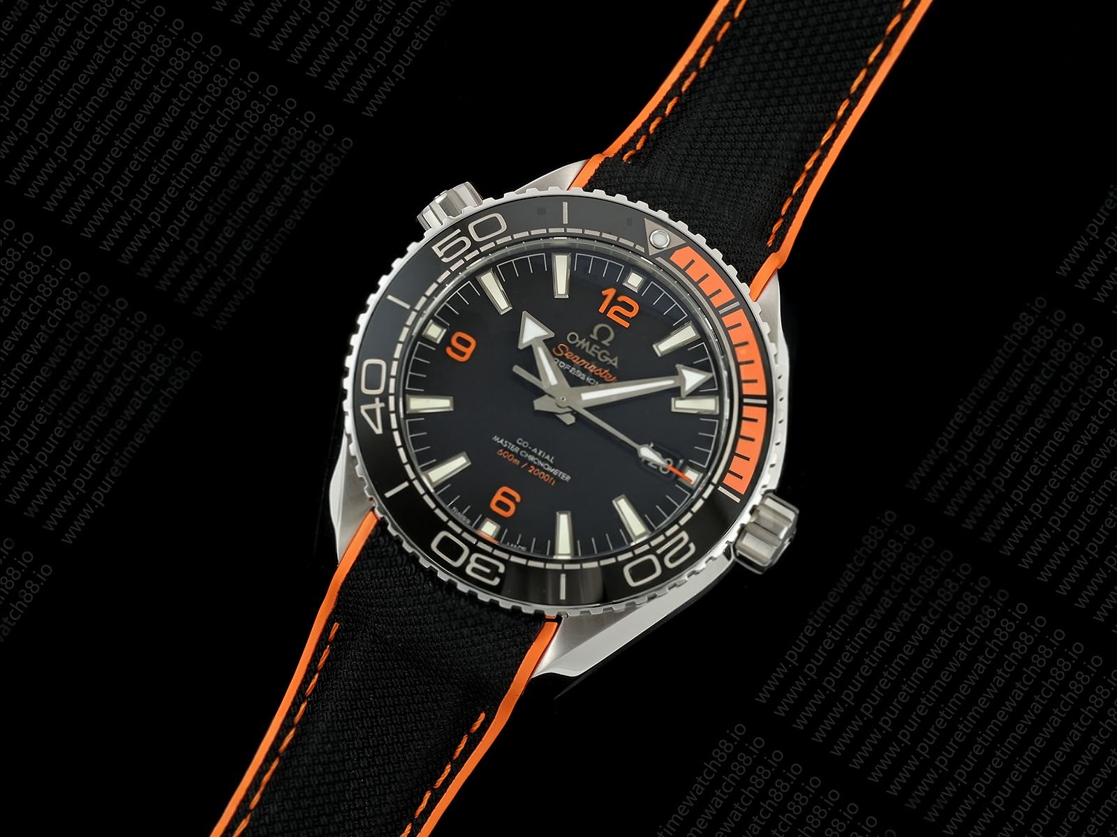 Planet Ocean 600M 43.5 mm SS SCF 1:1 Best Edition Black Dial 1/4 Orange Bezel on Rubber Strap A8900