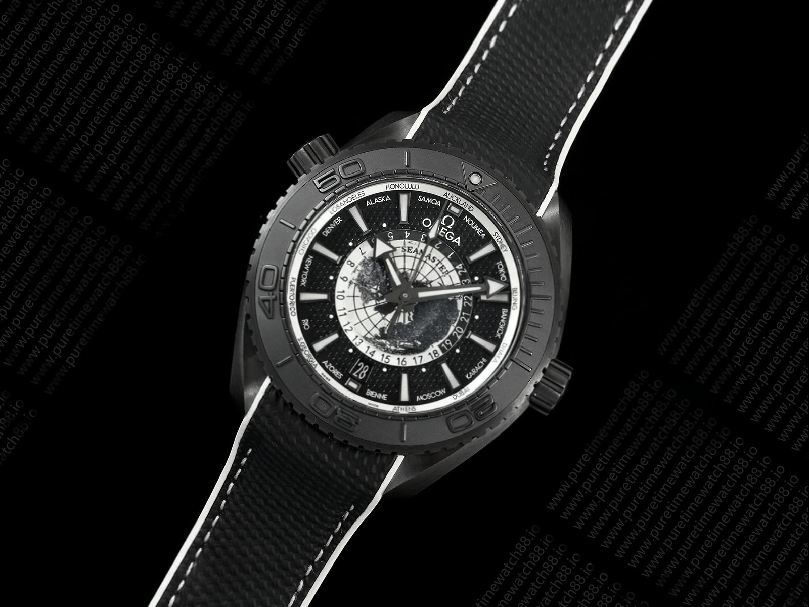 Planet Ocean 45.5mm GMT Worldtimer Real Ceramic VSF 1:1 Best Edition Black/White SA8938 Super Clone