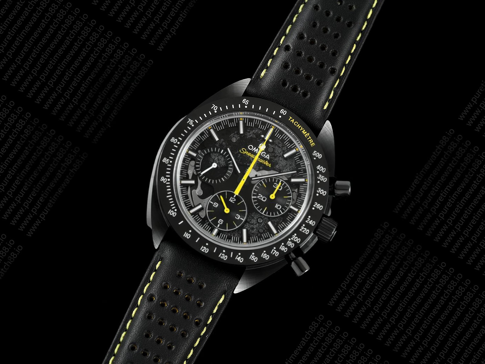 Speedmaster Black Ceramic BLSF Best Edition Black/Yellow on Leather Strap Manual Winding Movement