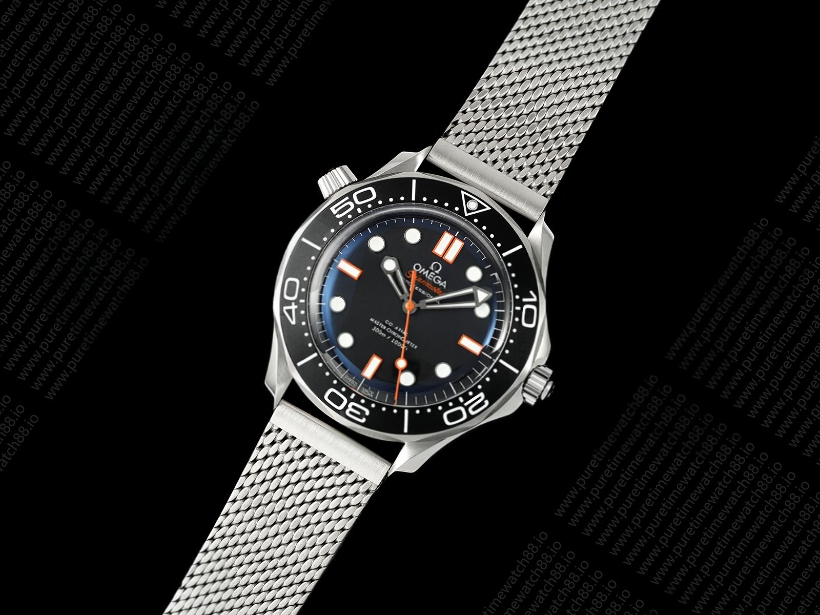 Seamaster 300M Diver SS ORF 1:1 Best Edition Black/Orange Dial on SS Mesh Bracelet OR8806 Super Clone