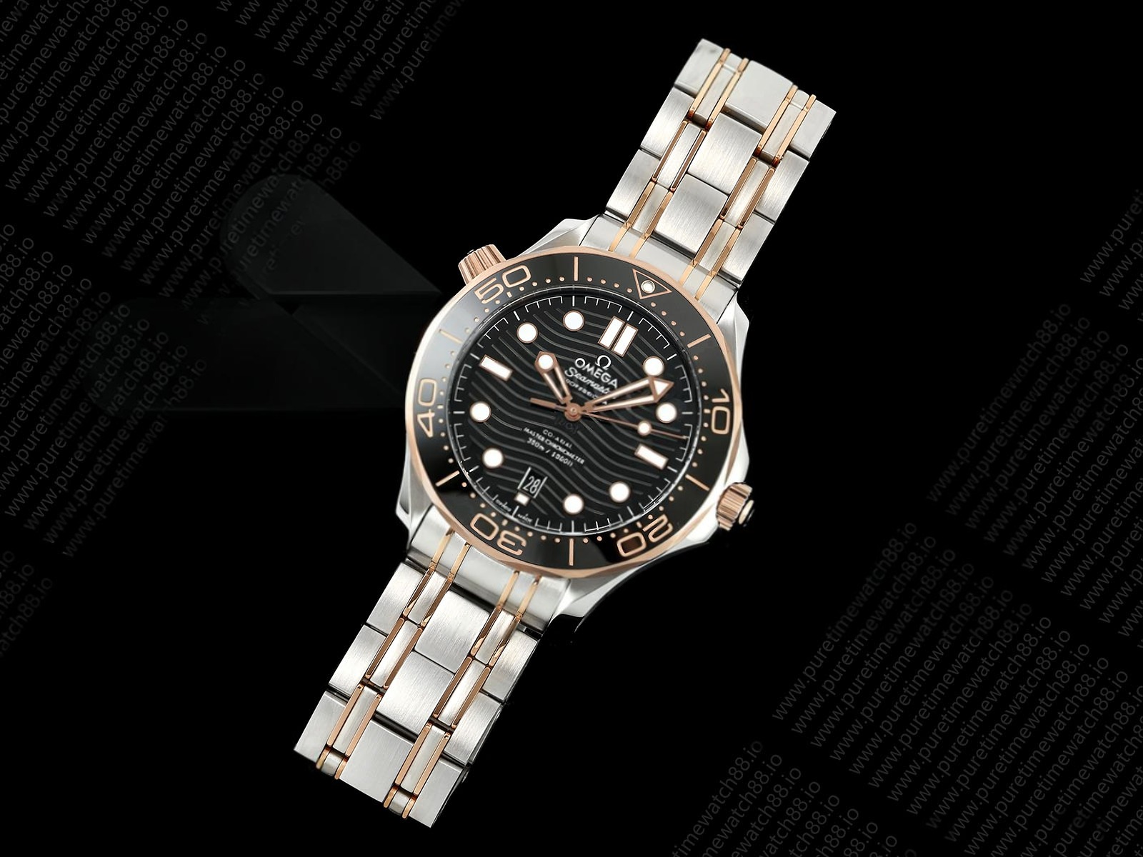 Seamaster Diver 300M SS/RG ORF 1:1 Best Edition Black Ceramic Black Dial on SS/RG Bracelet OR8800 Super Clone